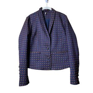free people navy blue printed jaquard blazer career business sz L